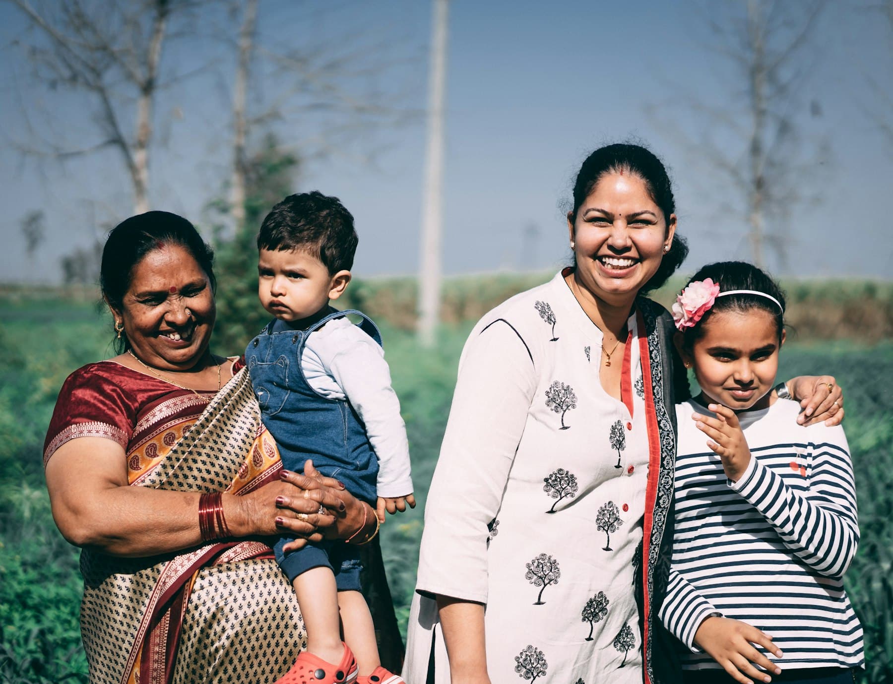 A smiling family in rural India